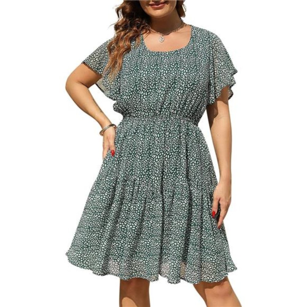 Women's Plus Size Summer Boho Chiffon Print Midi Skater Dress